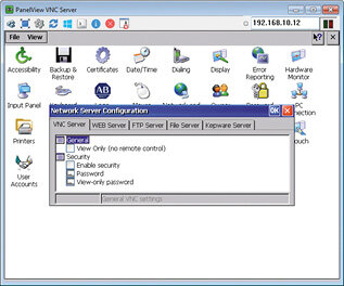 Rys. 4. Ustawienia serwera VNC działającego na panelu operatorskim (system Windows CE) widoczne w oknie klienta VNC (system Windows 7)