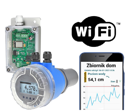 Ultradźwiękowy zestaw do pomiaru poziomu 0–5 m z modułem Wi-Fi i aplikacją na smartfona