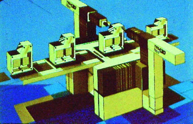 Rys. 4a. Robot firmy Tesa w zastosowaniu produkcyjnym - robot dwuwysięgnikowy przy transporterze