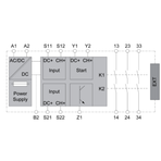 Przykładowy schemat przekaźnika bezpieczeństwa Preventa XPSAF13AP, Schneider Electric