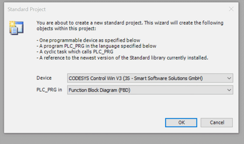 Tworzenie nowego projektu w Codesys, źródło: ASTOR
