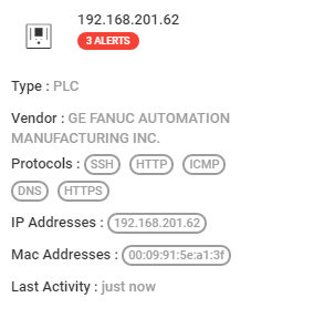 Informacje o urządzeniu podłączonym do sieci z poziomu platformy CyberX, Źródło: ASTOR