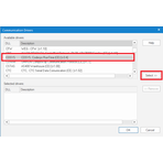 Lista programów komunikacyjnych z zaznaczeniem drivera dla Codesysa, źródło: AVEVA Edge