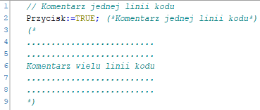 Sposoby tworzenia komentarzy w środowisku Codesys, źródło: ASTOR