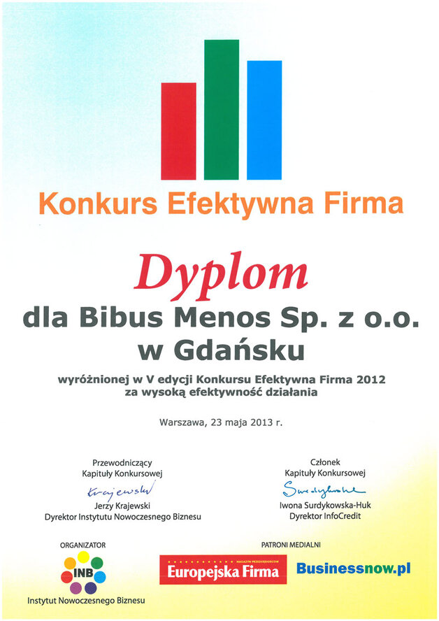 Wyróżnienie  „Efektywna firma 2012”