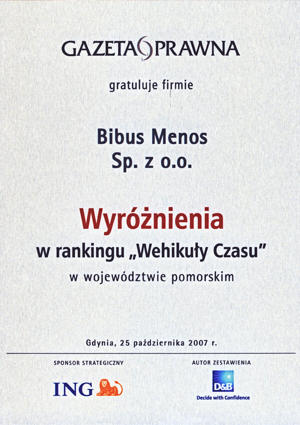 Wyróżnienie w rankingu "Wehikuł Czasu" 2007