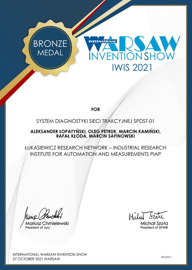 Brązowy Medal dla systemu diagnostyki sieci trakcyjnej na wystawie IWIS 2021