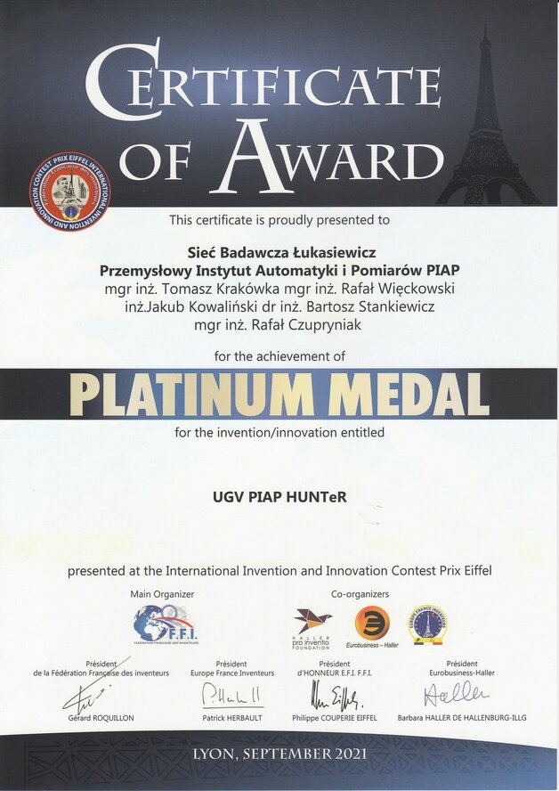 Srebrny Medal targów technologicznych Global Industrie w Lyonie 2021 dla PIAP Hunter