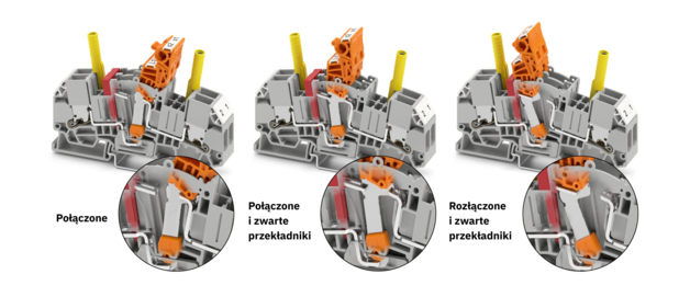 Rys. 4: Przekładnik prądowy jest automatycznie zwierany podczas ruchu przełączającego przed otwarciem obwodu pomiarowego.