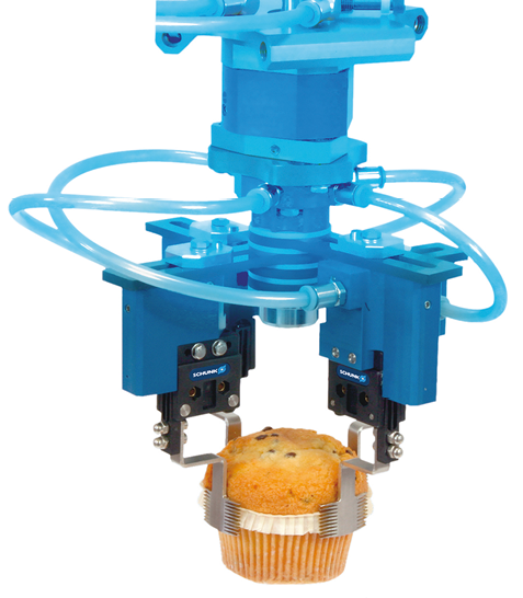 System do przenoszenia muffinek składa się z chwytaka SGB 32 i przepustu dla sprężonego powietrza