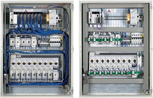 Porównanie szafy konwencjonalnej z wykonaną w systemie SmartWire-DT