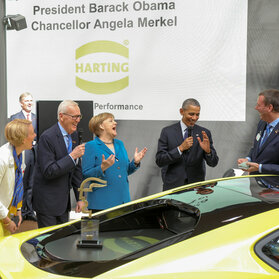 Prominent visit: US President Obama and Chancellor Merkel at HARTING