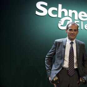 Jean-Pascal Tricoire, CEO of French engineering group Schneider Electric, poses for the media before the company's shareholders meeting in La Defense